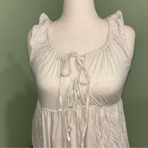 FP Beach Tie Front Sleeveless Tiered Maxi Dress Cream Boho Cottage Women’s Sz M - Picture 3 of 5